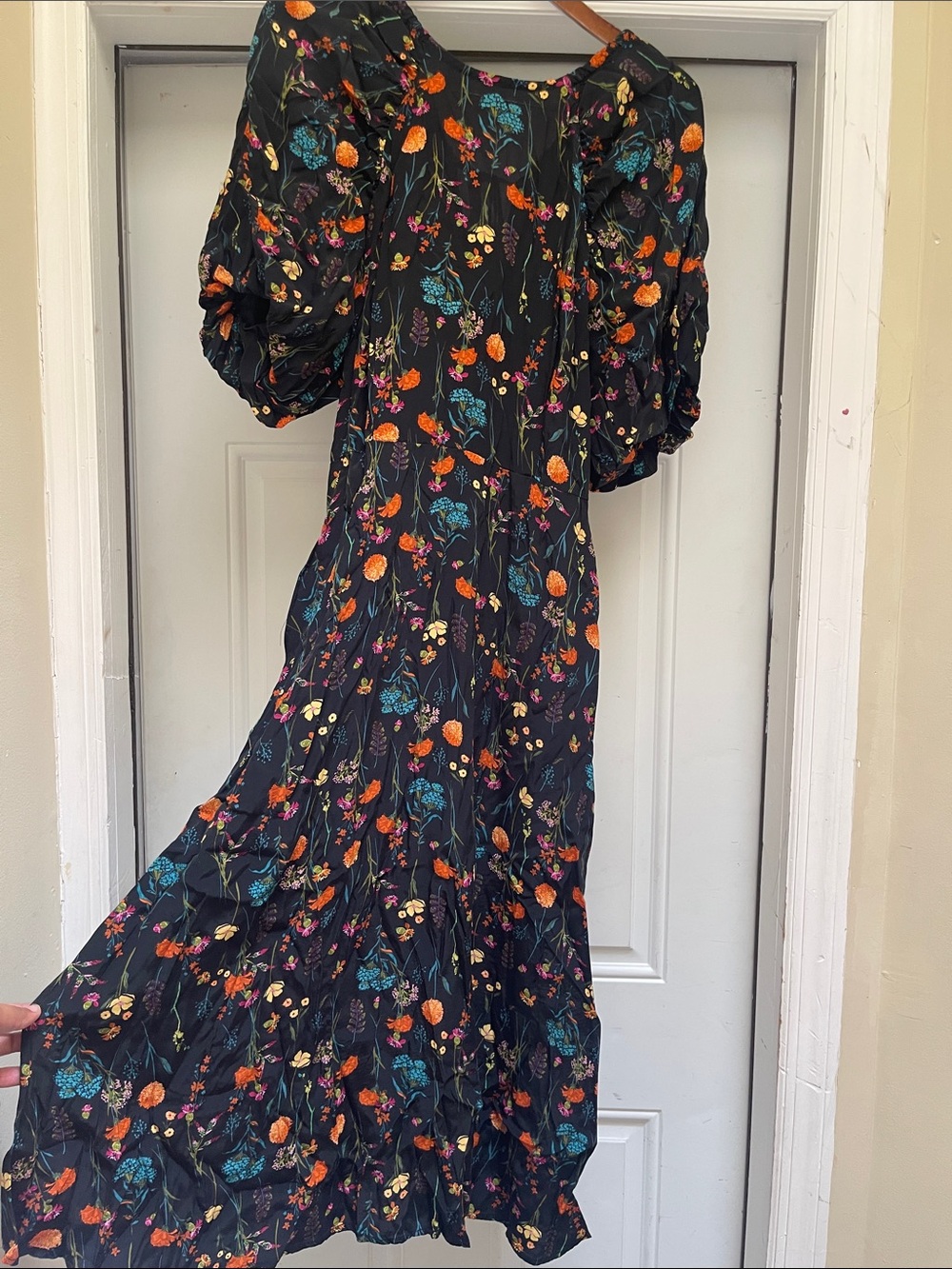 a new day Black Floral Puff-Sleeve Maxi Dress with Multicolor Blooms